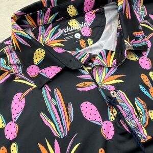 Chubbies The Neon Desert Performance Polo Men's L Large Golf Shirt Cactus Black